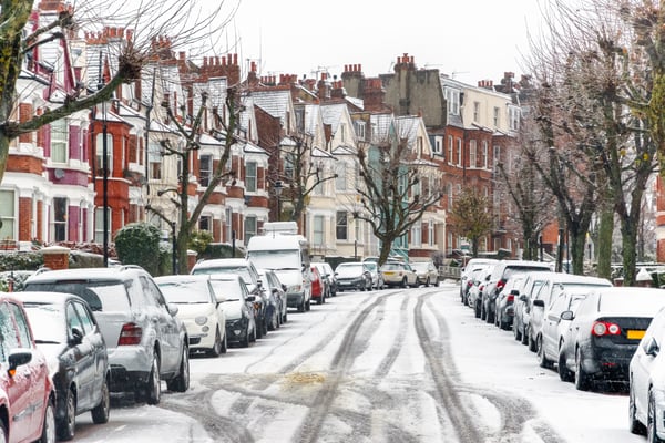 A view of a snow covered street